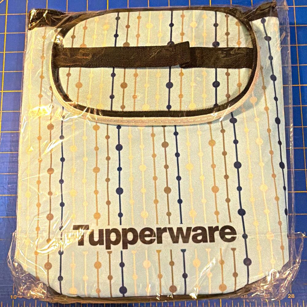 Tupperware Insulated 2-Bottle Wine Carrier Bag Geometric Blue Handle